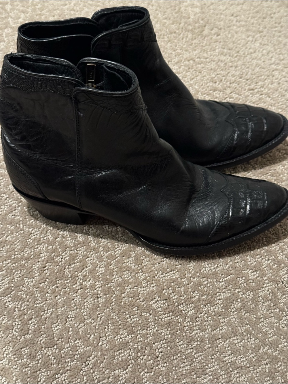 Women’s Black Leather Ankle Booties with Pointed Toe~Allen Boots
